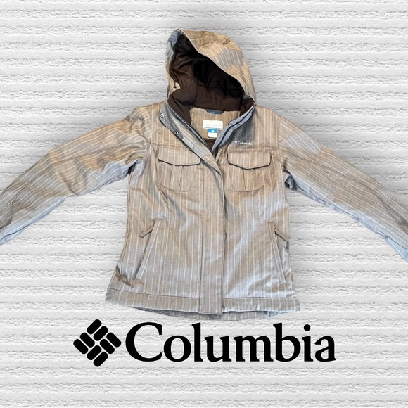SOLD: Columbia Brown Striped Omni-Tech Ski and Snowboarding Jacket Hooded M - Picture 4 of 11